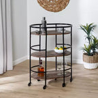Honey-Can-Do 3 Tier Oval Bar Cart Walnut: Indoor Serving Drink Cart with Steel Frame, Fixed Shelves, 34.8" Height