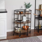 Honey-Can-Do 3 Tier Oval Bar Cart Walnut: Indoor Serving Drink Cart with Steel Frame, Fixed Shelves, 34.8" Height