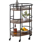 Honey-Can-Do 3 Tier Oval Bar Cart Walnut: Indoor Serving Drink Cart with Steel Frame, Fixed Shelves, 34.8" Height