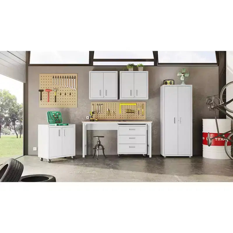 Manhattan Comfort Fortress Set of 2 Floating Garage Cabinets White