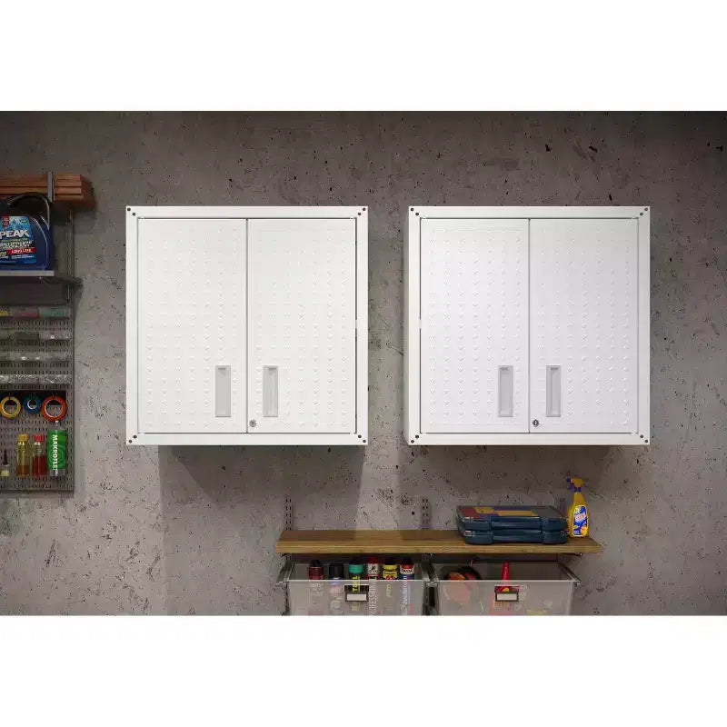 Manhattan Comfort Fortress Set of 2 Floating Garage Cabinets White