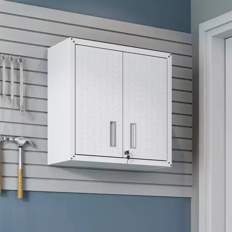 Manhattan Comfort Fortress Set of 2 Floating Garage Cabinets White