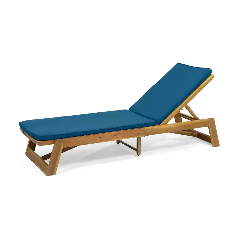 Ensemble de 3 pièces Kyoto en bois d’acacia pour extérieur avec chaises longues et coussins – teck/bleu – Christopher Knight Home : sièges de jardin sans accoudoirs et table d’appoint &