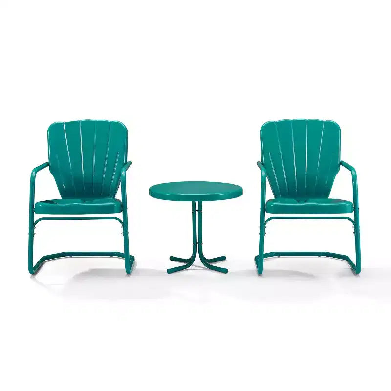 Ridgeland 3pc Outdoor Seating Set - Turquoise - Crosley: Vintage-Style Chairs & Metal Side Table