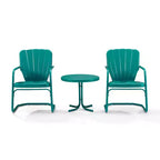 Ridgeland 3pc Outdoor Seating Set - Turquoise - Crosley: Vintage-Style Chairs & Metal Side Table