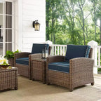 Set da esterno Beaufort da 3 pezzi in vimini con due sedie e tavolo, blu navy - Crosley