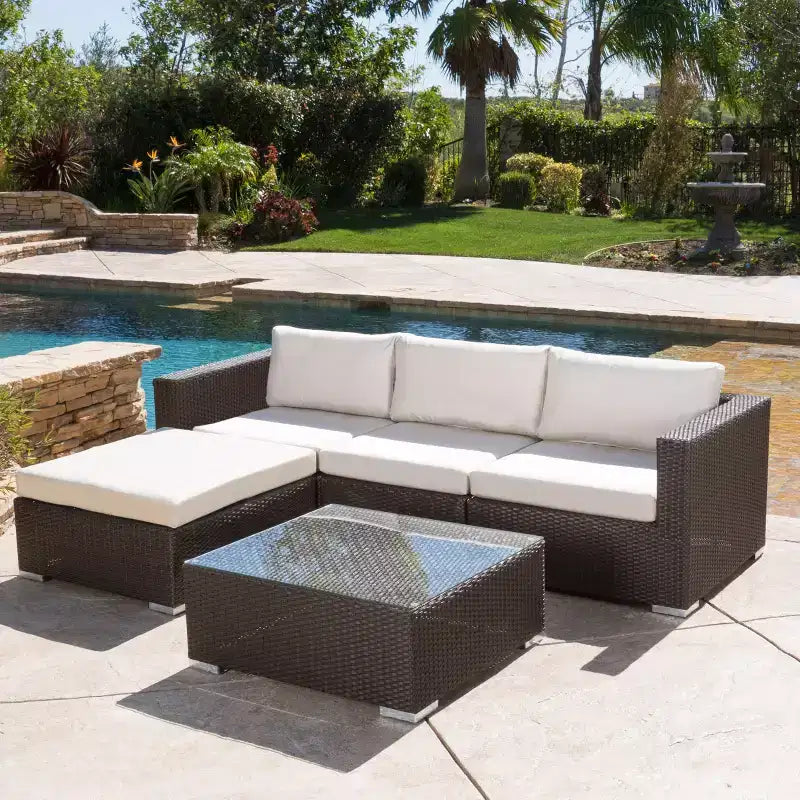 Santa Rosa 5pc Wicker Patio Seating Sectional Set with Cushions: Outdoor Furniture, Deep Seat - Christopher Knight Home