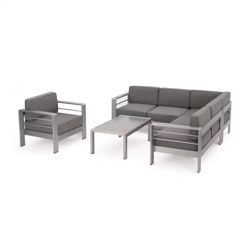 Cape Coral 5pc Aluminum Sofa Set with Cushions - Khaki - Christopher Knight Home: Weather-Resistant Patio Conversation Set