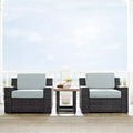 Beaufort 3pc Outdoor Wicker Seating Set with Side Table - Mist - Crosley: Weather-Resistant, UV-Protected Patio Ensemble