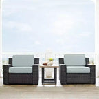 Beaufort 3pc Outdoor Wicker Seating Set with Side Table - Mist - Crosley: Weather-Resistant, UV-Protected Patio Ensemble