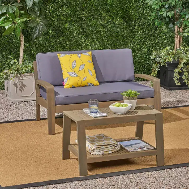 Ensemble de salon de patio Grenada 2 pièces en bois d’acacia - gris/gris foncé - Christopher Knight Home : mobilier de salon de jardin avec table basse