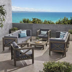 Brava 9pc Acacia Wood Sofa & Club Chair Set - Gray/Dark Gray - Christopher Knight Home