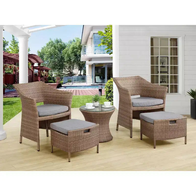 Ensemble de salon Kokoli 5 pièces - marron - Alaterre Furniture : mobilier de patio extérieur avec coussins, sans assemblage requis