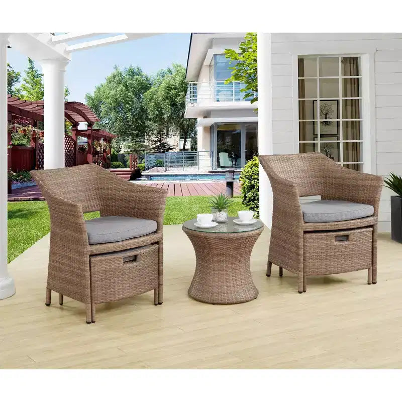 Ensemble de salon Kokoli 5 pièces - marron - Alaterre Furniture : mobilier de patio extérieur avec coussins, sans assemblage requis