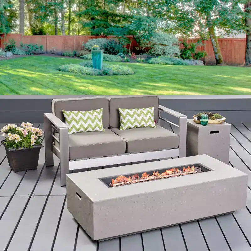Cape Coral 3pc Aluminum and Rectangular MGO Fire Table Set - Light Gray - Christopher Knight Home