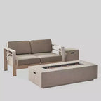 Set da 3 pezzi con tavolo da fuoco rettangolare in alluminio e MGO Cape Coral - grigio chiaro - Christopher Knight Home