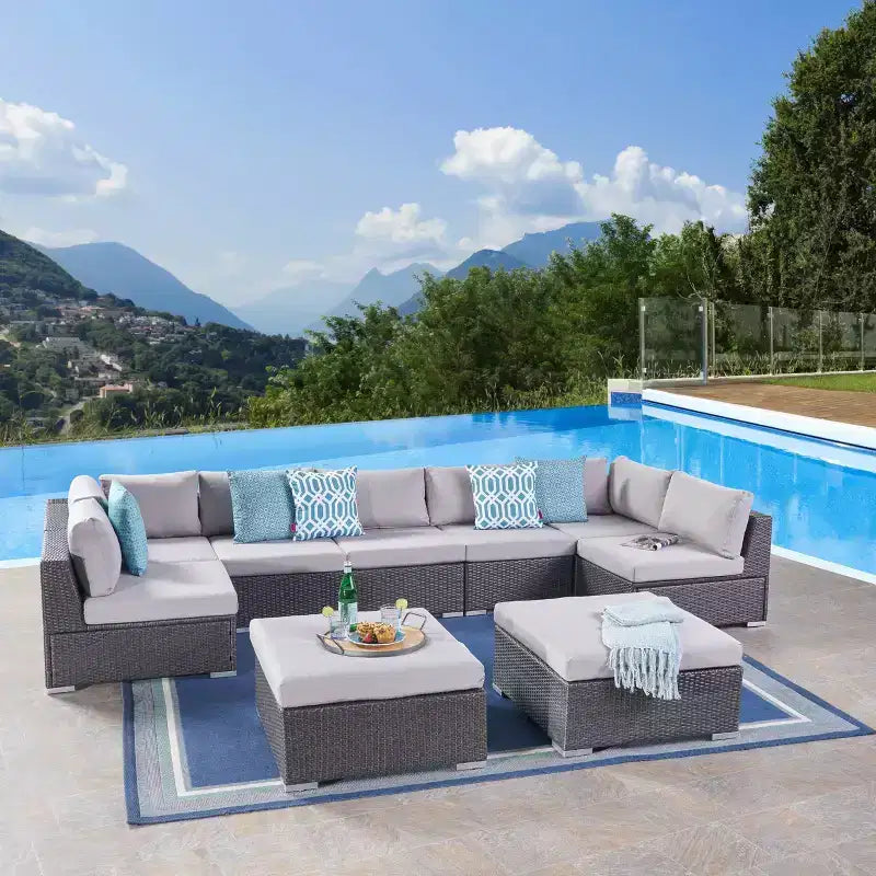 Santa Rosa 9pc Wicker Sectional Seating Set - Gray/Silver - Christopher Knight Home