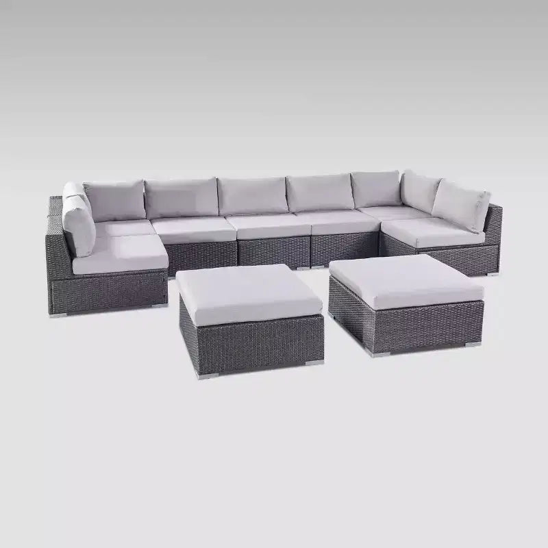 Santa Rosa 9-teiliges Lounge-Set aus Korbgeflecht – Grau/Silber – Christopher Knight Home