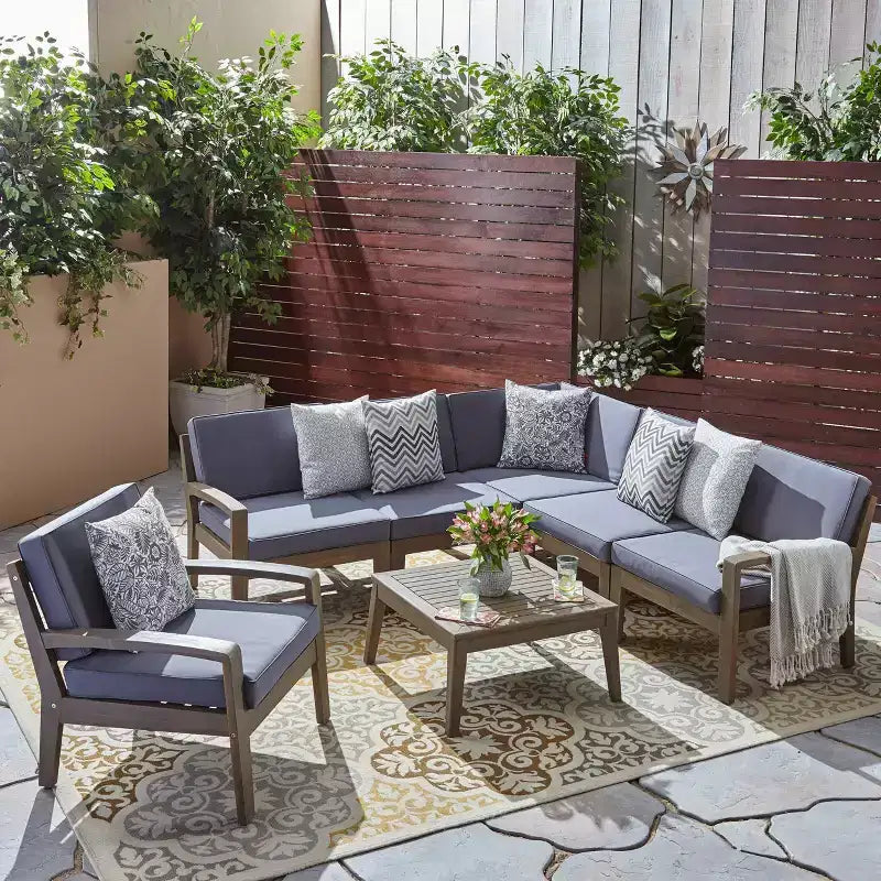 Grenada 7pc Acacia Sectional Sofa Set - Gray/Dark Gray - Christopher Knight Home