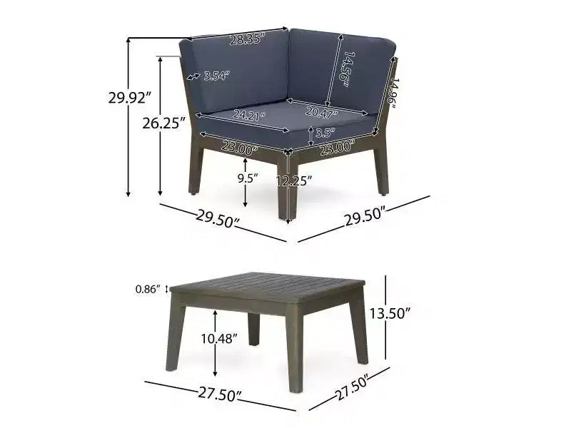 Grenada 7-teiliges Ecksofa-Set aus Akazienholz – Grau/Dunkelgrau – Christopher Knight Home