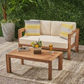 2pc Genser Wooden Patio Loveseat and Coffee Table Set Brown - Christopher Knight Home: Acacia Outdoor Seating Set with Cushions