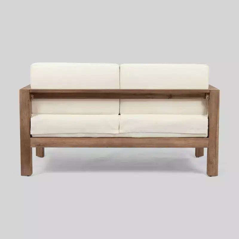 Ensemble 2 pièces Genser pour terrasse, comprenant une causeuse en bois et une table basse, marron - Christopher Knight Home : ensemble de sièges d’extérieur en acacia avec coussins
