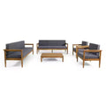 Magnolia 5pc Patio Acacia Wood Chat Set - Teak/Dark Gray - Christopher Knight Home: Modern Water-Resistant Conversation Set