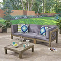 Brava 4pc Acacia Modular Sofa and Table Set: Weather-Resistant, Cross-Back - Christopher Knight Home