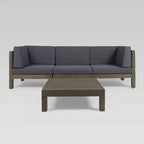 Brava 4-teiliges modulares Sofa- und Tischset aus Akazienholz: Wetterbeständig, mit gekreuzter Rückenlehne – Christopher Knight Home