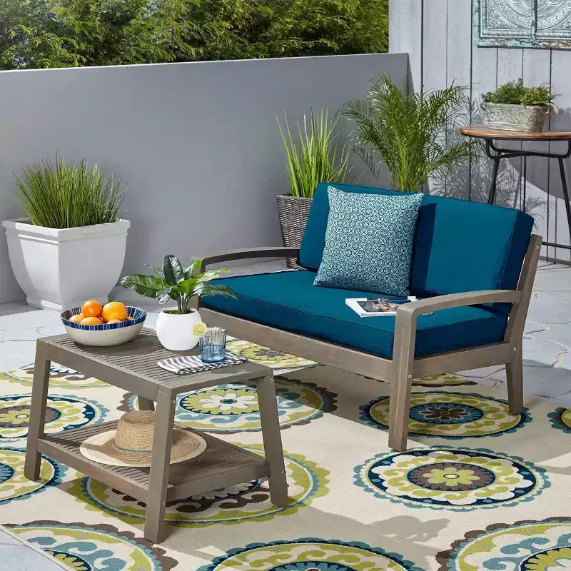 2pc Grenada Acacia Wood Patio Chat Set Gray: Weather-Resistant with Cushions - Christopher Knight Home