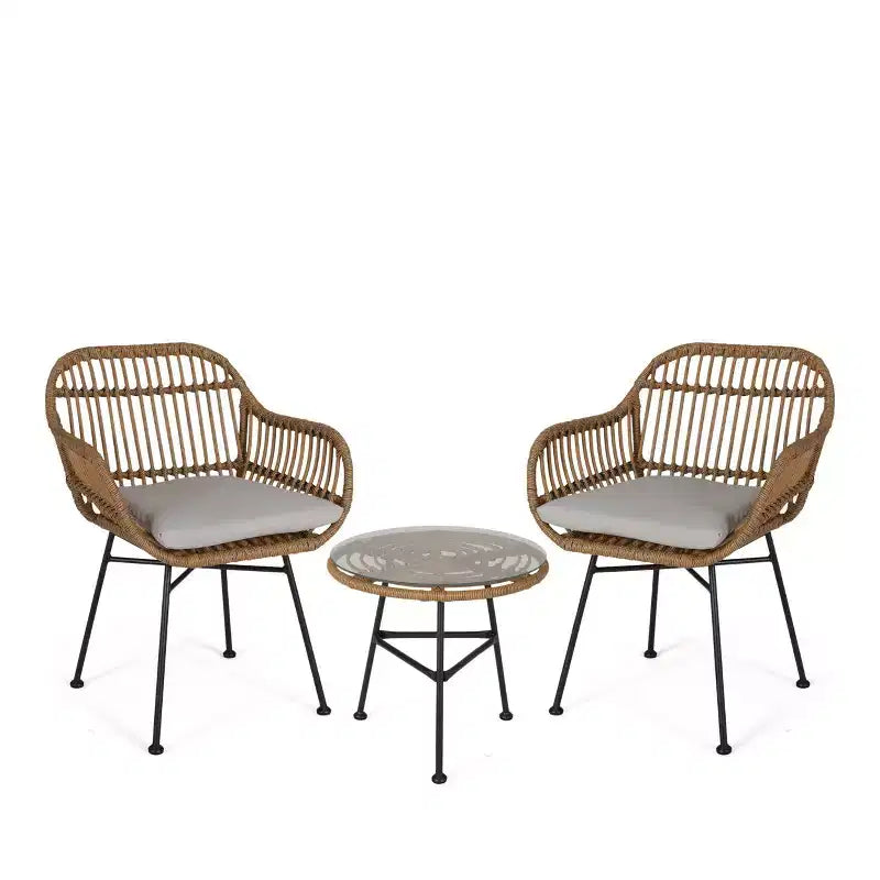 Lehrman 3pc Faux Wicker Chat Set: Steel Frame, Weather-Resistant, Christopher Knight Home