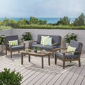Peyton 4pc Acacia Wood Seating Set Gray/Dark Gray - Christopher Knight Home: Outdoor Conversation Furniture, Weather-Resistant Cushions