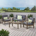 Peyton 4pc Acacia Wood Seating Set Gray/Dark Gray - Christopher Knight Home: Outdoor Conversation Furniture, Weather-Resistant Cushions