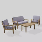 Peyton – Ensemble de sièges en bois d’acacia de 4 pièces gris/gris foncé – Christopher Knight Home : mobilier de conversation extérieur avec coussins résistants aux intempéries
