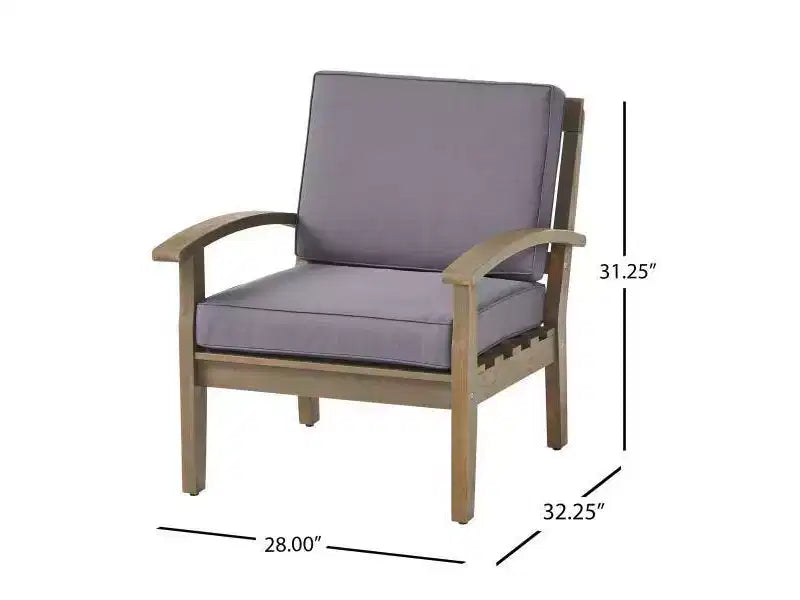 Peyton – Ensemble de sièges en bois d’acacia de 4 pièces gris/gris foncé – Christopher Knight Home : mobilier de conversation extérieur avec coussins résistants aux intempéries