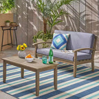Peyton 2pc Acacia Wood Loveseat and Coffee Table Set: Weather-Resistant, Polyester Cushions - Christopher Knight Home