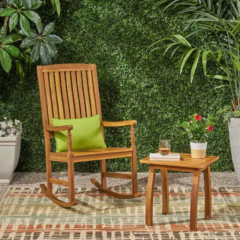Arcadia 2pc Acacia Wood Rocking Chair and Side Table Set Teak - Christopher Knight Home: Weather-Resistant Outdoor Seating