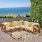 Oana 5pc Acacia Wood V-Shaped Sectional Sofa Set Teak/Beige - Christopher Knight Home: Weather-Resistant, Contemporary Design