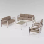 Cape-Coral-5-teiliges-Aluminium-Sofaset für die Terrasse, Silber/Khaki – Christopher Knight Home