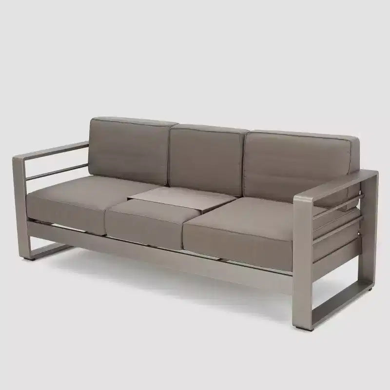 Cape-Coral-5-teiliges-Aluminium-Sofaset für die Terrasse, Silber/Khaki – Christopher Knight Home