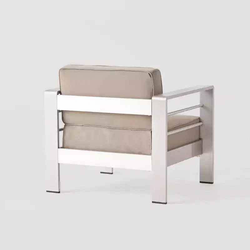 Cape-Coral-5-teiliges-Aluminium-Sofaset für die Terrasse, Silber/Khaki – Christopher Knight Home