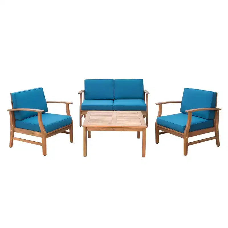 Perla 5pc Acacia Wood Chat Set: Weather-Resistant, Modular Sofa & Coffee Table - Christopher Knight Home