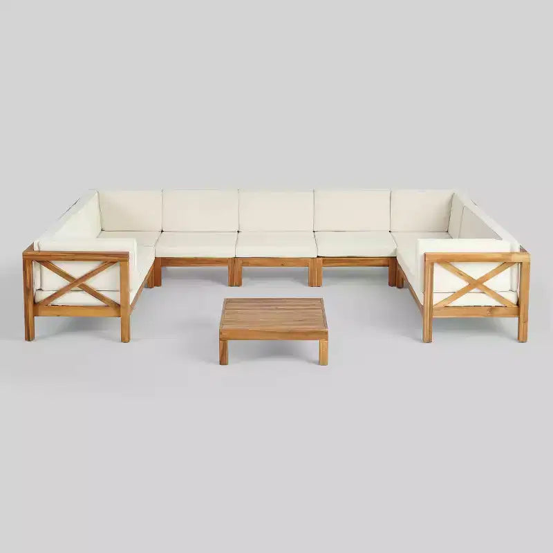 Set di divani componibili in legno di acacia Brava, 8 pezzi, teak/beige - Christopher Knight Home