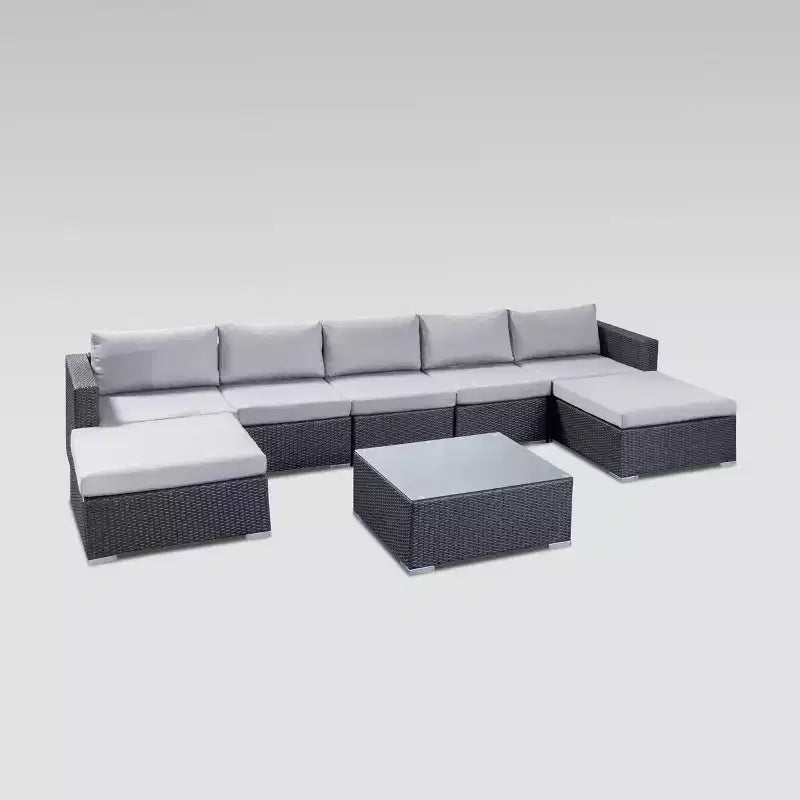Santa Rosa 8pc Wicker Sectional Seating Set - Gray/Silver - Christopher Knight Home: Aluminum Frame, Weather-Resistant