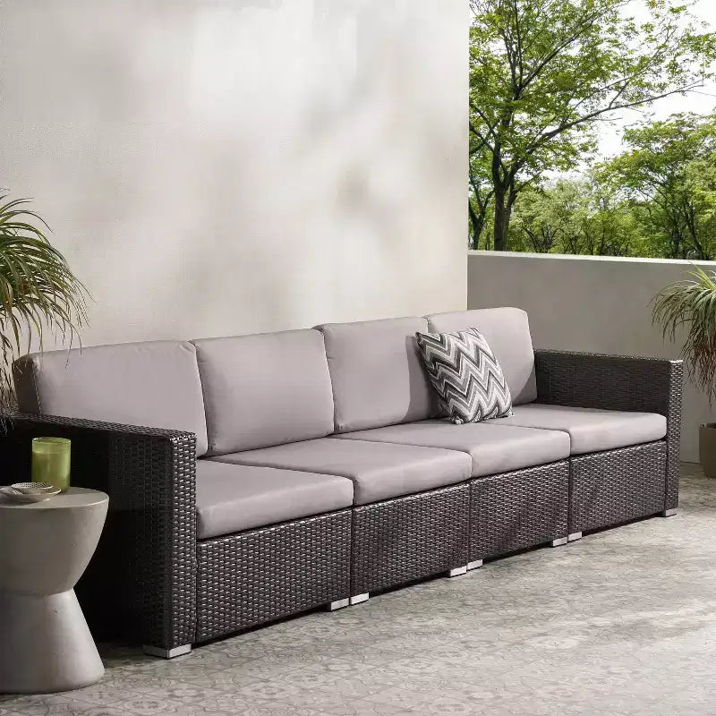 Christopher Knight Home 4pc Santa Rosa Wicker Outdoor Furniture Sofa Set Gray/Light Gray