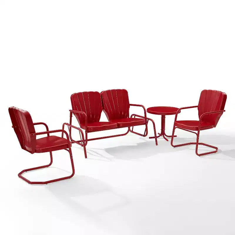 Ridgeland 4pc Outdoor Metal Conversation Set - Red - Crosley