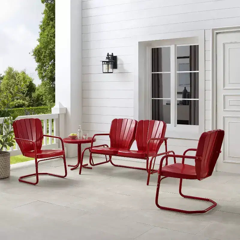 Ridgeland 4-teiliges Outdoor-Metall-Sitzgruppen-Set – rot – Crosley