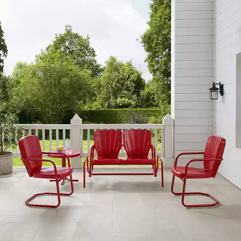 Ridgeland 4-teiliges Outdoor-Metall-Sitzgruppen-Set – rot – Crosley