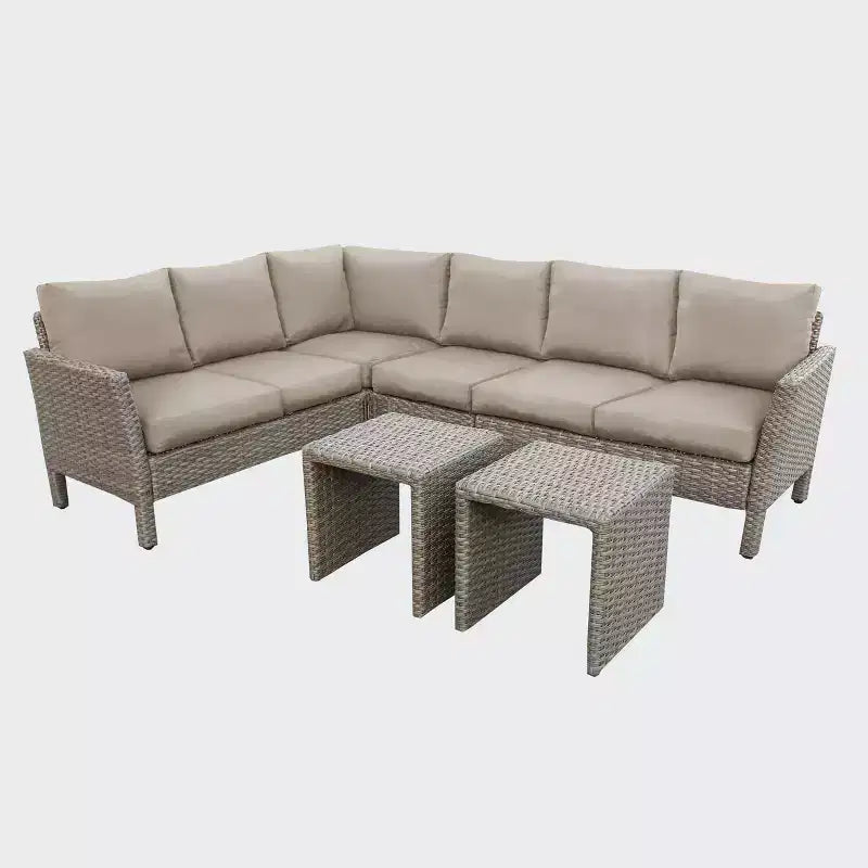 Leisure Made Canton 6pc Wicker Sectional in Tan Fabric