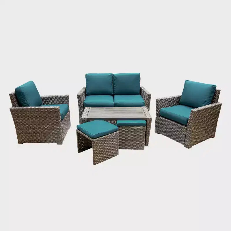 Leisure Made Newton 6pc Wicker Seating in Peacock Fabric